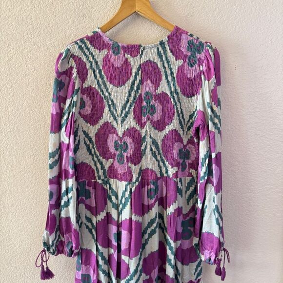 NWT Oliphant Smocked Top Maxi Dress Medium Patola Purple Long Sleeve Tuckernuck - Picture 13 of 16